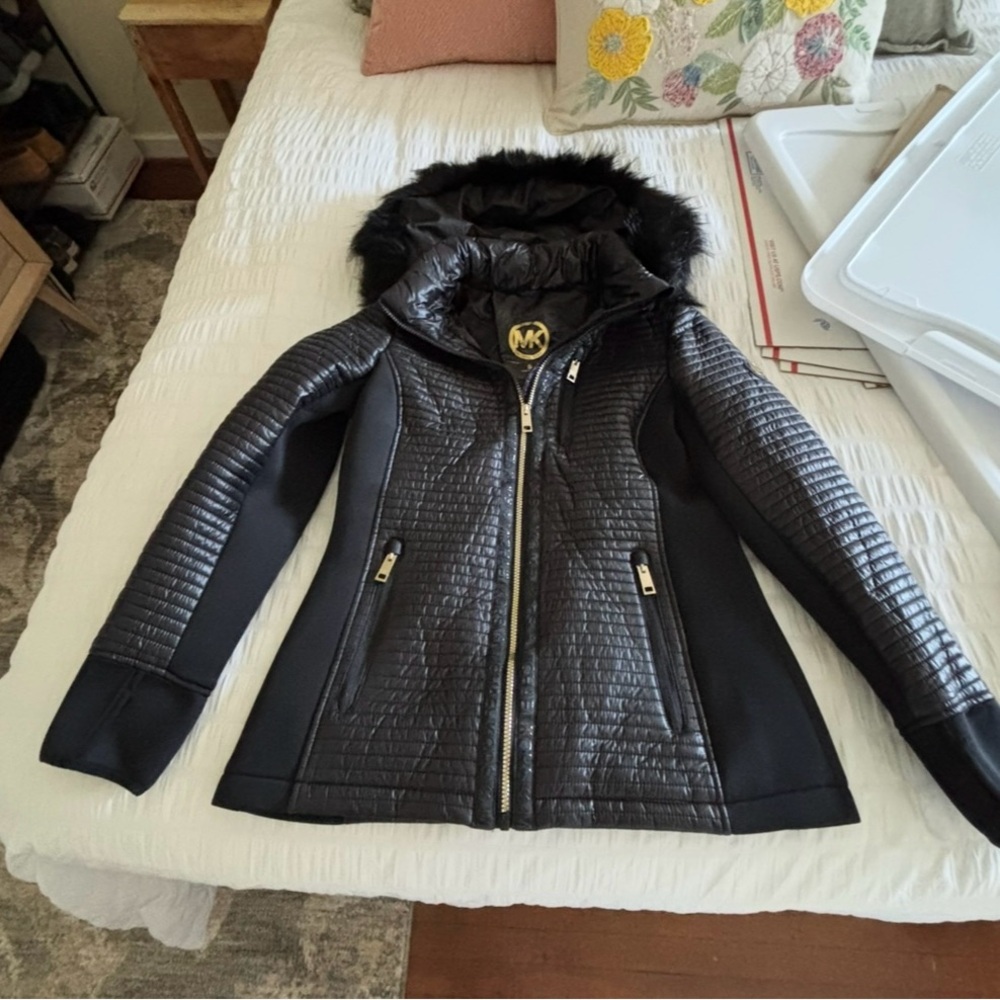NWOT Michael Kors Black jacket Never Worn. Removeable hood.